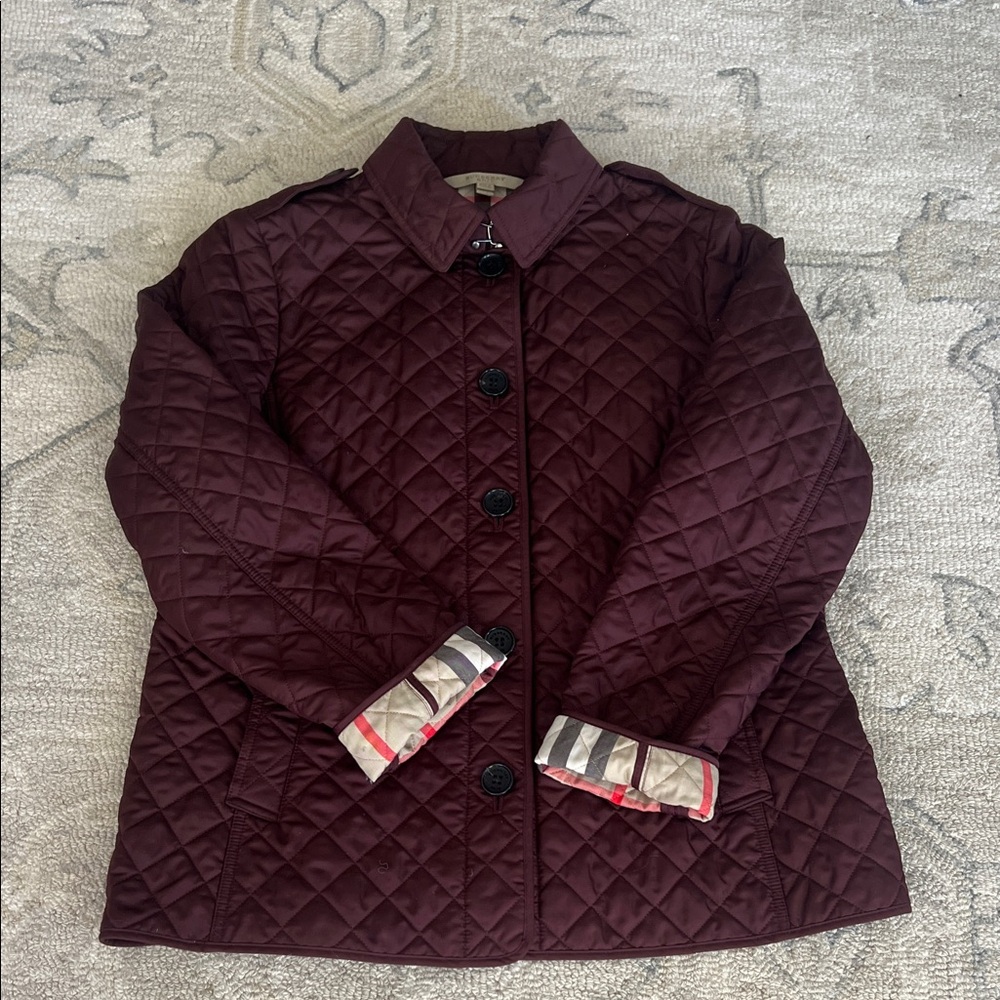 Burberry Dark Burgundy Quilted Puffer Jacket in Excellent Condition